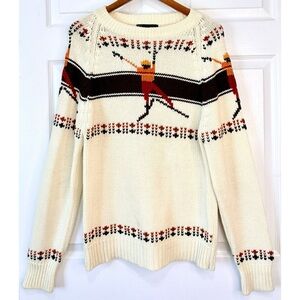 Vintage 60s 70s Sigallo Cream Acrylic Ski Fair Isle Knit Pullover Sweater~LG
